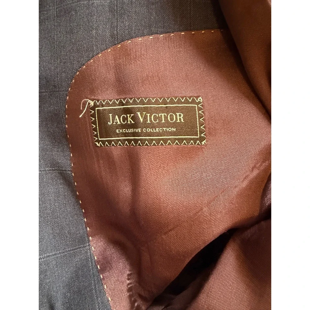 Jack Victor Teena Hicks Wool Mens 2 Piece Suit 45R‎ Blue Windowpane Gentleman